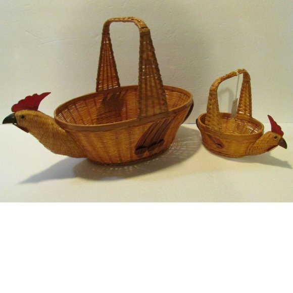 Accents | Vtg Set Of 2 Chicken Shaped Wicker Basket Large And Small ...